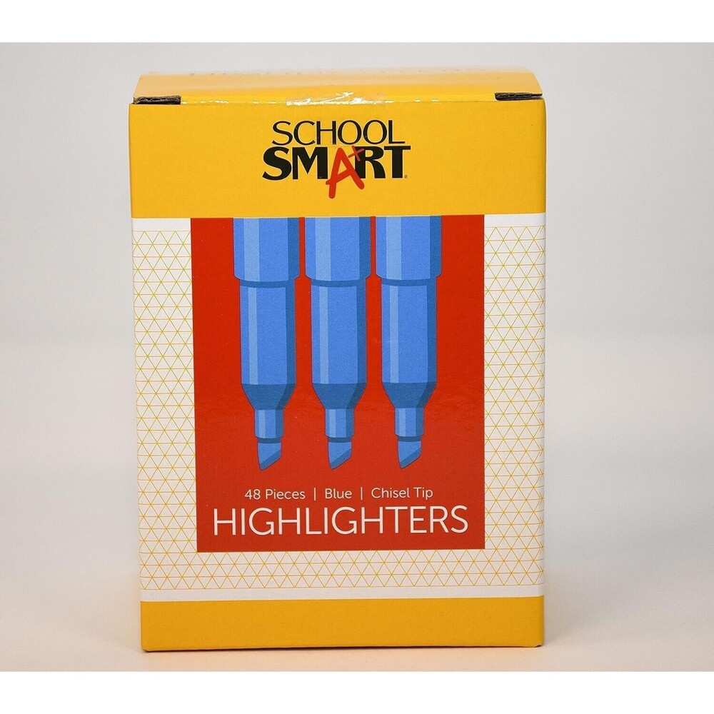 School Smart Blue Highlighters – Chisel Tip – Bulk Pack of 48 Blue Markers